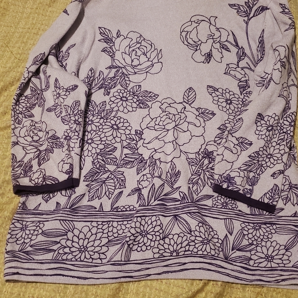 Cathy Daniels Women's Floral Sweater Size Large Purple 100% Cotton 3/4 Sleeve - Picture 8 of 8